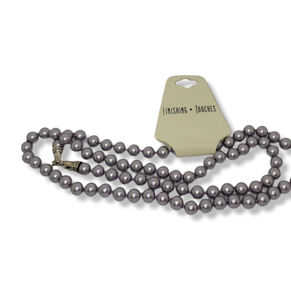 Vintage Finishing Touches Silver-Lavender 8mm Round Faux Pearls tied Strand 30" - Picture 5 of 7